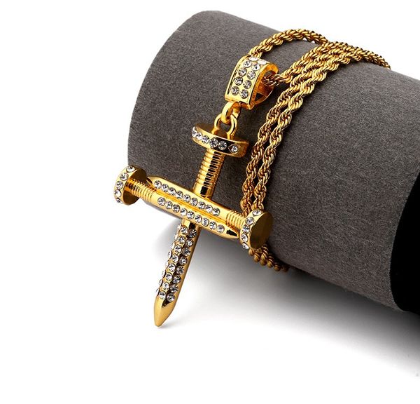 

Мужские позолоченные CZ оттаявших ногтей крест кулон Bling ожерелье хип-хоп Хабар юв