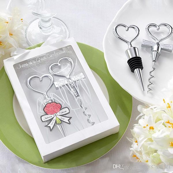 Wine bottle opener heart haped great combination cork crew and topper heart haped et wedding favor gift 100 et 200pc
Wine bottle opener heart haped great combination cork crew and topper heart haped et wedding favor gift 100 et 200pc
