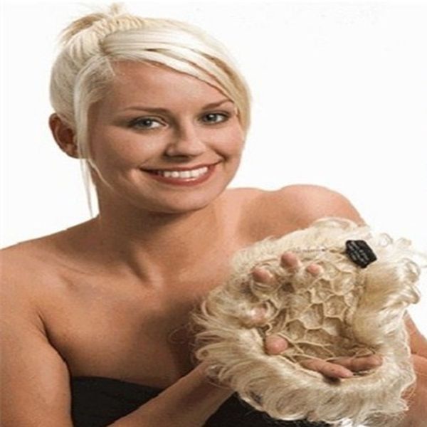 european women's fashion scroll down real hair with big wave style fluffy dark gold clip chignon, Black
european women's fashion scroll down real hair with big wave style fluffy dark gold clip chignon, Black