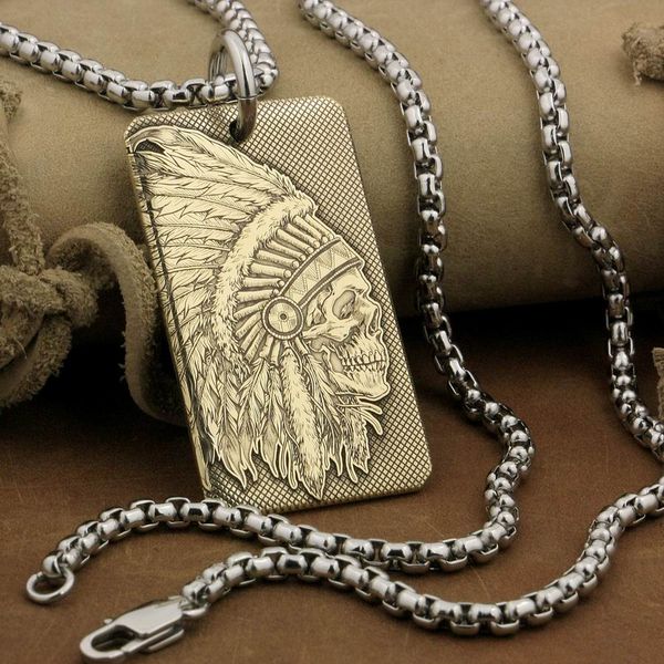 linsion high detail deep engraved brass indian chief skull pendant biker rock punk style 9x022b 2-side steel necklace 24 inches, Silver
linsion high detail deep engraved brass indian chief skull pendant biker rock punk style 9x022b 2-side steel necklace 24 inches, Silver