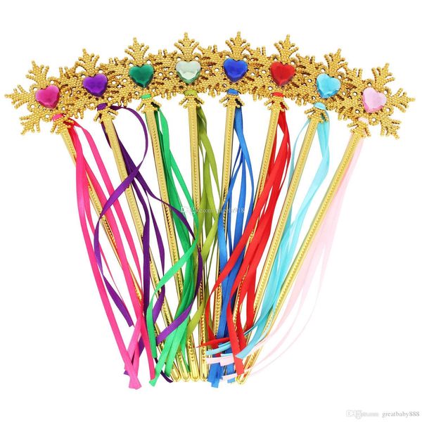 Princess Gold Snowflake Magic Wand Baby Girls Fairy Wand Cartoon Rhinestones Snowflake Wand With Ribbon Dhl C1634