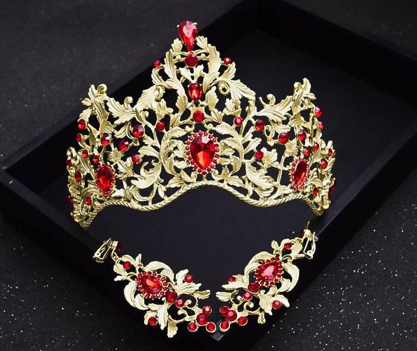 

Европейский негабаритных красный алмаз барокко невесты корона серьги костюм зол