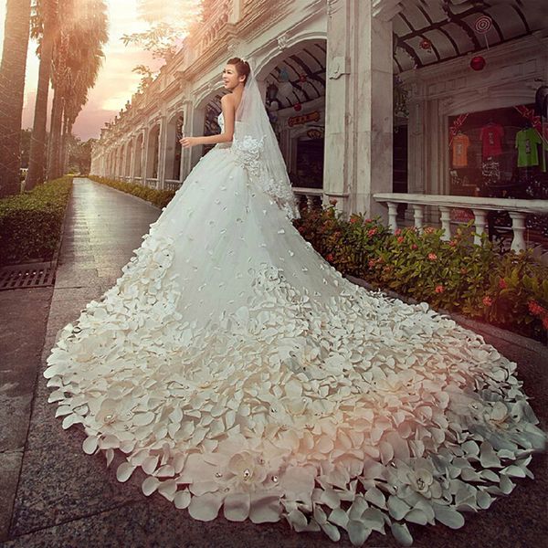 luxury soft tulle hand made flower sweetheart beads crystal 1.5 royal train custom size wedding dresses 2017, White
luxury soft tulle hand made flower sweetheart beads crystal 1.5 royal train custom size wedding dresses 2017, White