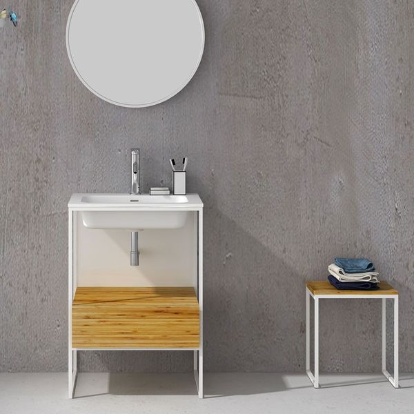 

60cm Free Standing Vanity Cabinet Stone Solid Surface Basin EILEEN Blum Soft Close Mechanism Thin Adge 2700