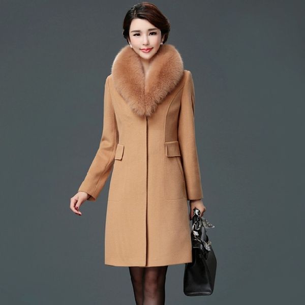 women slim woolen long cashmere outerwear wool blend overcoat detachable fur collar autumn winter ladies fashion warm coats, Tan;black
women slim woolen long cashmere outerwear wool blend overcoat detachable fur collar autumn winter ladies fashion warm coats, Tan;black
