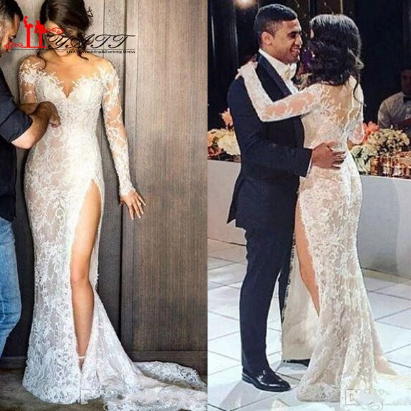 2019 Luxury White Side Split Mermaid Jewel Lace Beach Wedding Dress Saudi Arabia Appliqued Floor Length Bridal Dress Gown
2019 Luxury White Side Split Mermaid Jewel Lace Beach Wedding Dress Saudi Arabia Appliqued Floor Length Bridal Dress Gown