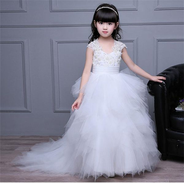 new arrival flower girl dresses with train appliques party pageant communion dress for wedding little girls kids/children dress, White;blue
new arrival flower girl dresses with train appliques party pageant communion dress for wedding little girls kids/children dress, White;blue