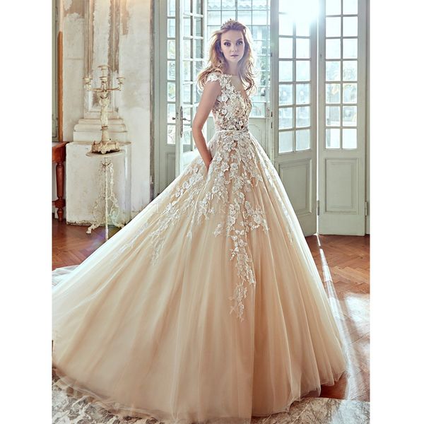 new fashion sheer neck cap sleeve ball gown wedding dress vestido de noiva appliques lace bridal gowns robe de mariee, White
new fashion sheer neck cap sleeve ball gown wedding dress vestido de noiva appliques lace bridal gowns robe de mariee, White