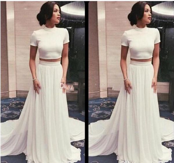 two piece prom dresses 2017 simple pure white high neck short sleeves a line evening dresses chiffon formal party gowns custom made, Black
two piece prom dresses 2017 simple pure white high neck short sleeves a line evening dresses chiffon formal party gowns custom made, Black