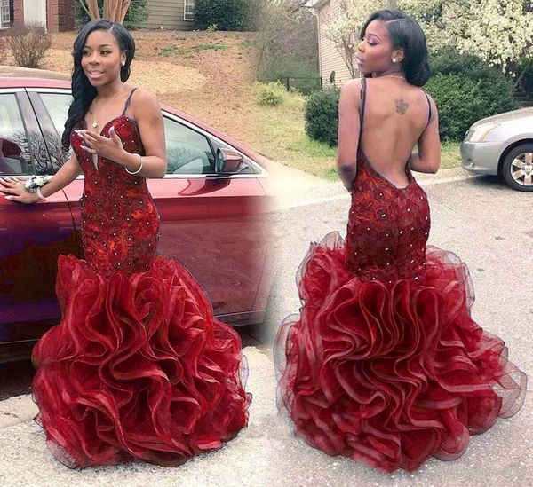 Burgundy Sexy Mermaid Prom Dresses Long V Neck Spaghetti Lace Tulle Green Backless Evening Gowns Dresses with Ruffles Skirts
Burgundy Sexy Mermaid Prom Dresses Long V Neck Spaghetti Lace Tulle Green Backless Evening Gowns Dresses with Ruffles Skirts