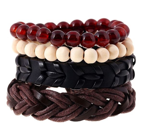 4pcs set leather rope braided handmade beaded charm bracelets for women men punk bangle jewelry, Golden;silver
4pcs set leather rope braided handmade beaded charm bracelets for women men punk bangle jewelry, Golden;silver