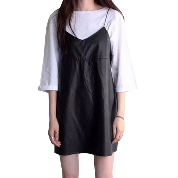 wholesale- pu leather women dresses halter spaghetti strap vestidos solid black dress v neck 2017 spring mini robe female new fashion dress, White;black
wholesale- pu leather women dresses halter spaghetti strap vestidos solid black dress v neck 2017 spring mini robe female new fashion dress, White;black