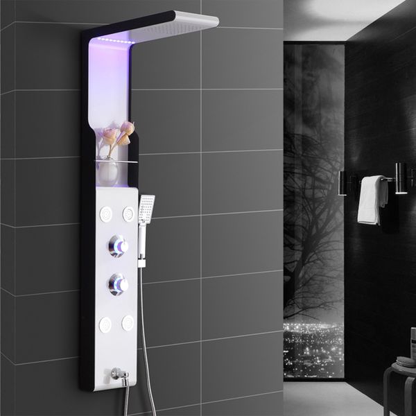 stainless steel wall mounted shower panel 4 function waterfall rainfall massage jets led shower set with handle shower led ceiling light
stainless steel wall mounted shower panel 4 function waterfall rainfall massage jets led shower set with handle shower led ceiling light