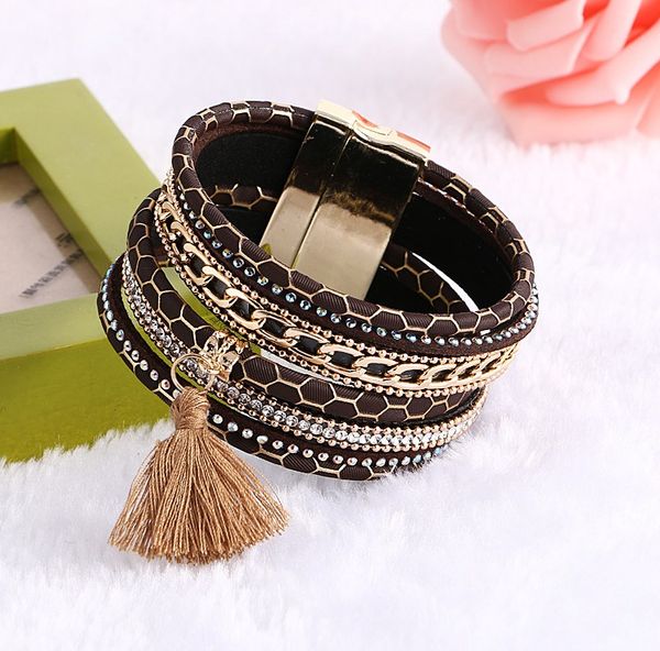 women tassel bracelets multilayer leather rope magnetic clasp wide cuff bangles bracelets women jewelry gifts bb, Black
women tassel bracelets multilayer leather rope magnetic clasp wide cuff bangles bracelets women jewelry gifts bb, Black