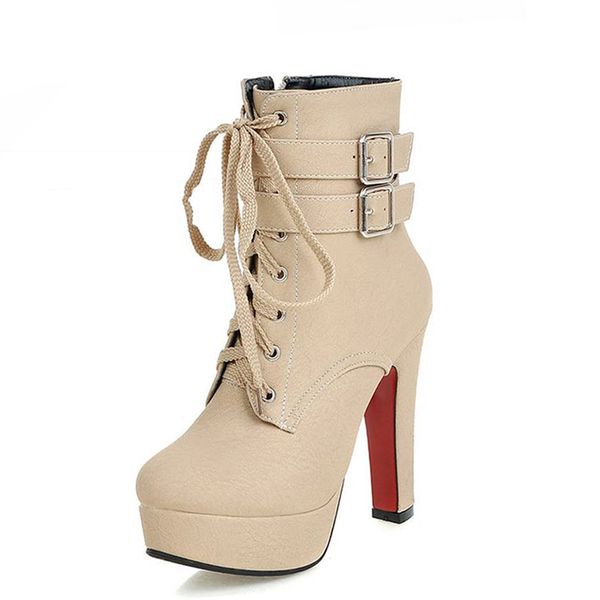 super big size 32-48 new buckle strap high heels lace up short boots women shoe spring autumn platform winter boots 2017, Black
super big size 32-48 new buckle strap high heels lace up short boots women shoe spring autumn platform winter boots 2017, Black