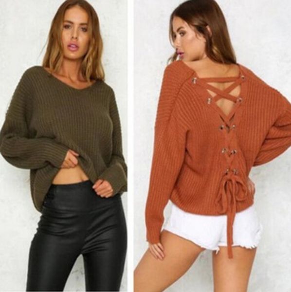 Autumn Women Sexy Bandage Design Sweaters V-neck Back Hollows Long Sleeved Sweatshirts Tops Pullovers
Autumn Women Sexy Bandage Design Sweaters V-neck Back Hollows Long Sleeved Sweatshirts Tops Pullovers