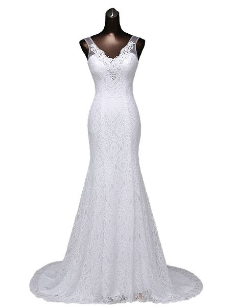 elegant v neck beach wedding dresses lace up 2017 lace mermaid wedding dress long custom made, White 
elegant v neck beach wedding dresses lace up 2017 lace mermaid wedding dress long custom made, White