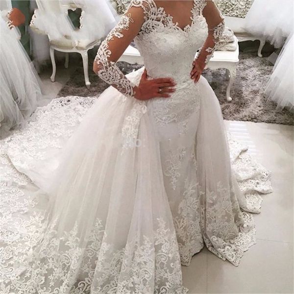 vintage applique lace mermaid wedding dress lace long sleeve muslim vestido de noiva detachable train wedding gowns, White
vintage applique lace mermaid wedding dress lace long sleeve muslim vestido de noiva detachable train wedding gowns, White