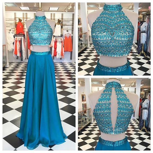 goddess high neck dark blue/red prom dress two piece beading crystal long evening gowns keyhole back formal party dress, Black
goddess high neck dark blue/red prom dress two piece beading crystal long evening gowns keyhole back formal party dress, Black