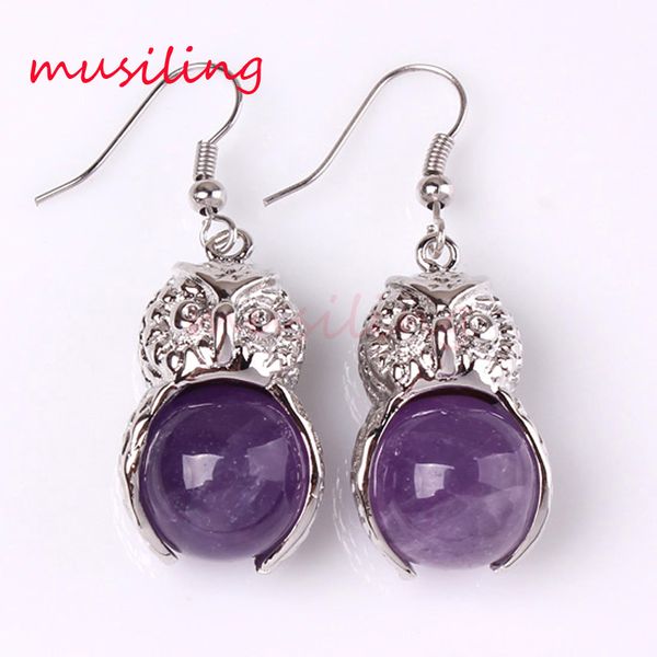 musiling jewelry 14mm bead owl long earrings drop natural gem stone jewelry amethyst opal etc earrings for women charms fashion jewelry, Silver 
musiling jewelry 14mm bead owl long earrings drop natural gem stone jewelry amethyst opal etc earrings for women charms fashion jewelry, Silver