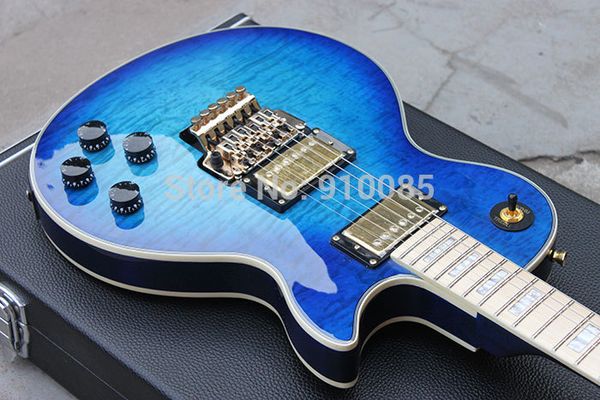 

custom axcess alex lifeson trans blue flame maple electric guitar floyd rose tremolo bridge maple fingerboard mop block inlay