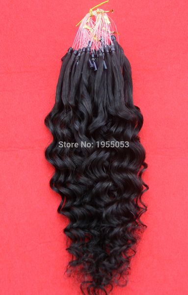 

wholesale- 7a unprocessed virgin brazilian kinky curly hair curly micro loop ring hair extensions human 100s micro ring hair extensions 26&q, Black