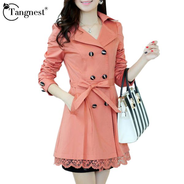 wholesale- tangnest 6 colors women belt double-breasted jacket windbreaker medium long lace hem thin coat casaco feminino wwf353, Black;brown
wholesale- tangnest 6 colors women belt double-breasted jacket windbreaker medium long lace hem thin coat casaco feminino wwf353, Black;brown