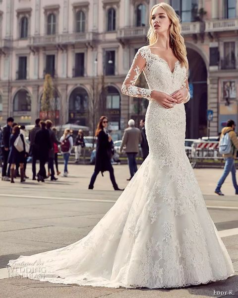 new mermaid lace wedding dresses 2018 with long sleeves lace court train bridal gowns backless robe de mariage, White
new mermaid lace wedding dresses 2018 with long sleeves lace court train bridal gowns backless robe de mariage, White