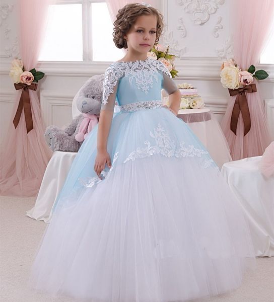 sky blue formal tulle cute lace applique short sheer sleeve little flower girl dress ball gown little kids party birthday dress 14, White;blue
sky blue formal tulle cute lace applique short sheer sleeve little flower girl dress ball gown little kids party birthday dress 14, White;blue