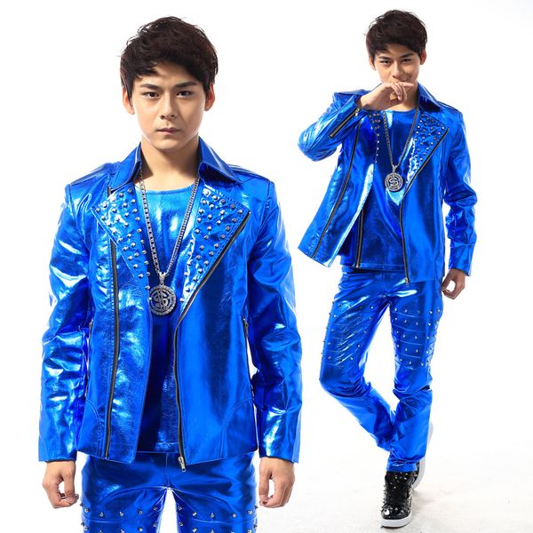 (jacket+pants+vest) men blue pu rivet suits dancer singer dress performance show nightclub clothing pants trousers outdoors wear bar party, White;black
(jacket+pants+vest) men blue pu rivet suits dancer singer dress performance show nightclub clothing pants trousers outdoors wear bar party, White;black