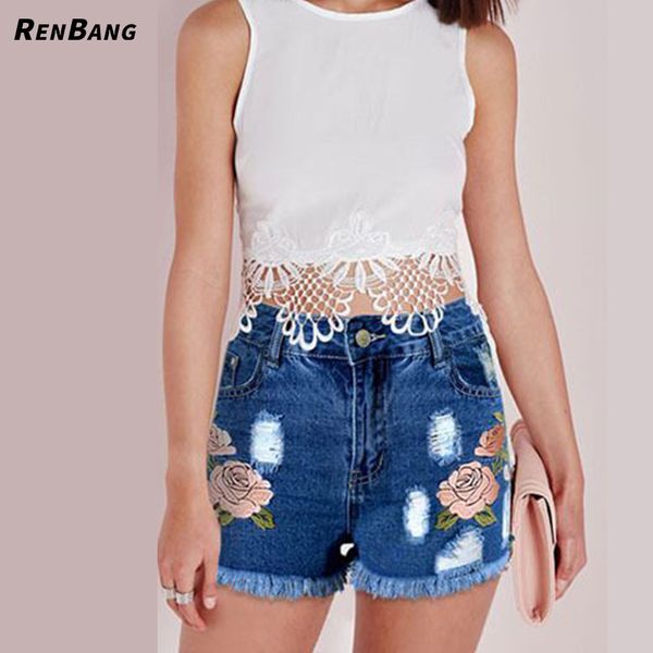 renbang embroidery denim shorts floral high waist jeans short femme frayed shorts for women summer fashion 2018, White;black
renbang embroidery denim shorts floral high waist jeans short femme frayed shorts for women summer fashion 2018, White;black