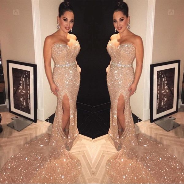 2019 champagne sequined prom dresses sweetheart mermaid split side evening gowns backless sweep train pageant dress bc0245
2019 champagne sequined prom dresses sweetheart mermaid split side evening gowns backless sweep train pageant dress bc0245