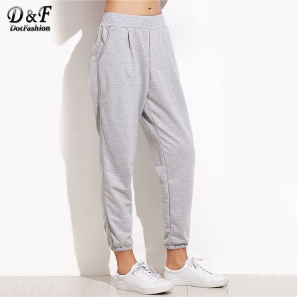 dotfashion grey elastic cuff pocket bottoms 2017 ladies autumn mid waist solid sweatpants woman cropped loose pants, Black;white
dotfashion grey elastic cuff pocket bottoms 2017 ladies autumn mid waist solid sweatpants woman cropped loose pants, Black;white