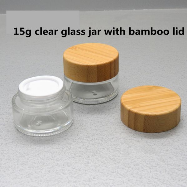 

15g cosmetic container glass cream jar with bamboo lid cream jars cosmetic packaging empty jar with wood lid reuse