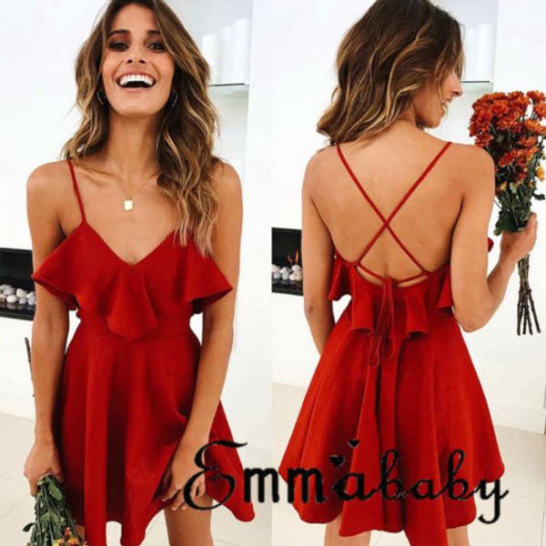 women summer backless short red party beach dress sundress women solid v-neck criss cross dresses clothing, White;black
women summer backless short red party beach dress sundress women solid v-neck criss cross dresses clothing, White;black
