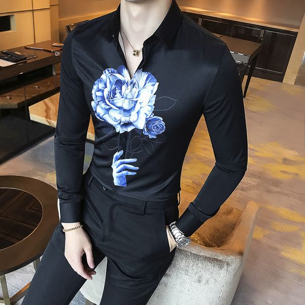 men shirt korean slim fit digital print casual men 's social fashion shirts polyester long sleeve plus size night club party shirt men, White;black
men shirt korean slim fit digital print casual men 's social fashion shirts polyester long sleeve plus size night club party shirt men, White;black
