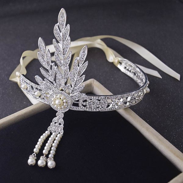 

silver flapper 1920s great gatsby rhinestone headband headpiece bridal wedding retro daisy buchanan costume bride hair jewelry, Golden;white
