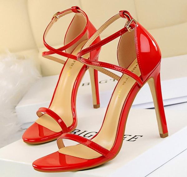 women's cross-tied thin high heels sandal female fashion buckle strap shoes lady pu party wedding shoe 11cm, Black
women's cross-tied thin high heels sandal female fashion buckle strap shoes lady pu party wedding shoe 11cm, Black