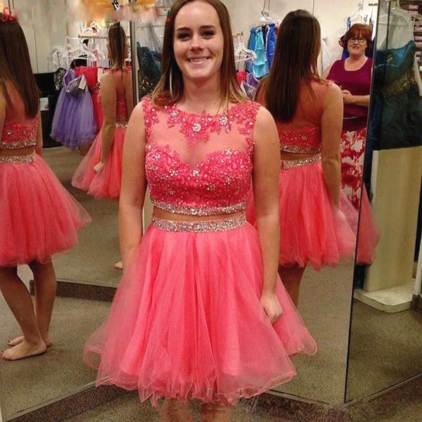 water melon color two pieces homecoming dress crystals beads lace tulle short party gowns girls prom dress vestido curto custom size, Blue;pink
water melon color two pieces homecoming dress crystals beads lace tulle short party gowns girls prom dress vestido curto custom size, Blue;pink