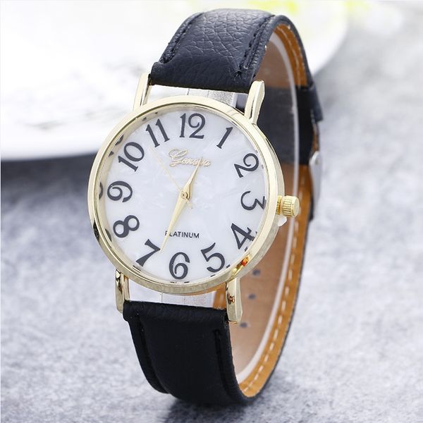 

really geneva fashion leisure dial leather band analog clock hour quartz wrist watch for men women, Slivery;brown