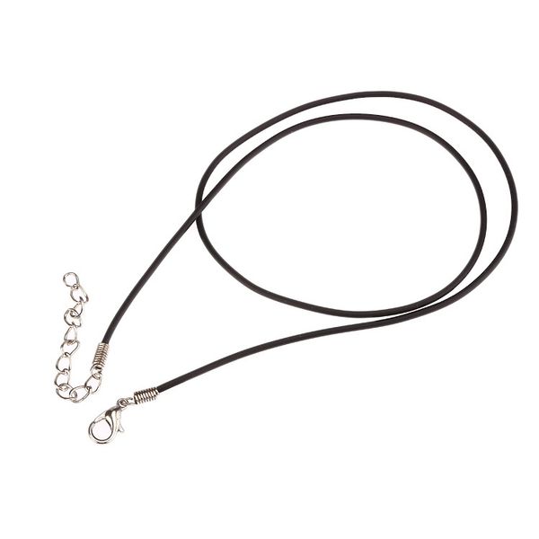 

whole sale50pcs black rubber cord rope thread necklace silver tone lobster clasp chocker necklace fit pendant diy fashion jewelry 2.0mm, Golden;silver