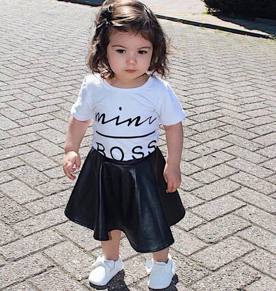 2018 summer 2pcs girls set toddler infant kids clothes set mini boss letter print t-shirt + leather skirt girls outfits children suit, White
2018 summer 2pcs girls set toddler infant kids clothes set mini boss letter print t-shirt + leather skirt girls outfits children suit, White