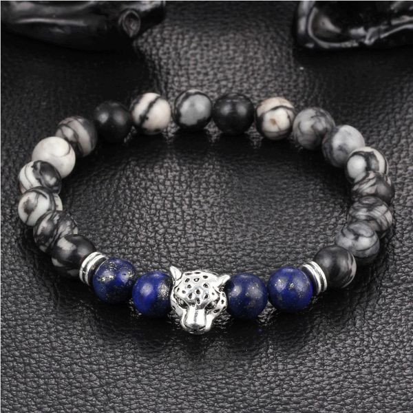 men fashion animal leopard head natural weathered lazuli volcanic stone bracele chakra energy bracelets dhl d379s, Black
men fashion animal leopard head natural weathered lazuli volcanic stone bracele chakra energy bracelets dhl d379s, Black