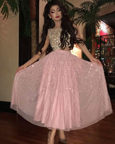 two pieces beading sequins prom dress a line ankle lengh evening gown jewel neck dress party evening, Black
two pieces beading sequins prom dress a line ankle lengh evening gown jewel neck dress party evening, Black
