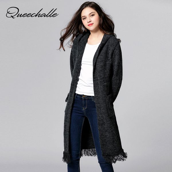 queechalle xl - 5xl oversized knitted cardigan for women 2018 autumn winter gray tassel thick long sweater plus size women coat, White;black 
queechalle xl - 5xl oversized knitted cardigan for women 2018 autumn winter gray tassel thick long sweater plus size women coat, White;black