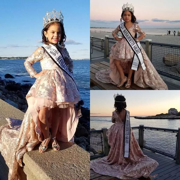 high low lace toddler girls pageant dresses jewel neck open back flower girl dress long sleeves sequined first communion gowns, White;blue
high low lace toddler girls pageant dresses jewel neck open back flower girl dress long sleeves sequined first communion gowns, White;blue