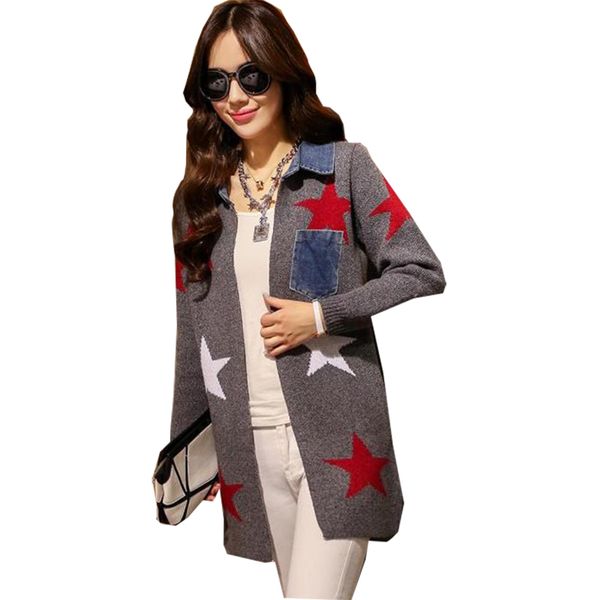 2018 women cardigan sweater long five-pointed star women's sweaters autumn and winter turn-down collar thin vestidos mmy60133, White;black
2018 women cardigan sweater long five-pointed star women's sweaters autumn and winter turn-down collar thin vestidos mmy60133, White;black
