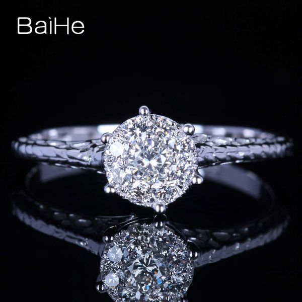 

baihe solid 10k white gold (au417) 0.3ct certified h/si 100% genuine natural diamonds engagement women fine jewelry gift ring, Golden;silver