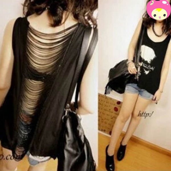 women's skull punk tassel t shirt open shirts ladies pop back singlet long shirts tees t-shirts lady blusas, White 
women's skull punk tassel t shirt open shirts ladies pop back singlet long shirts tees t-shirts lady blusas, White
