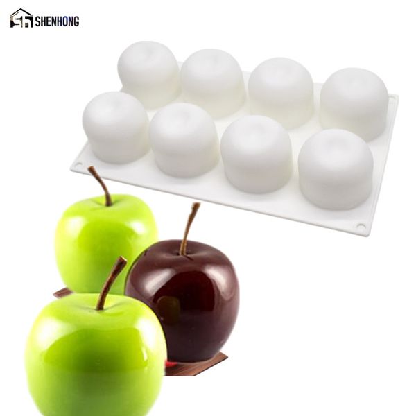 

shenhong 8 holes 3d apple cake moulds silicone mold mousse art pan for ice creams chocolates pudding pastry dessert baking tools